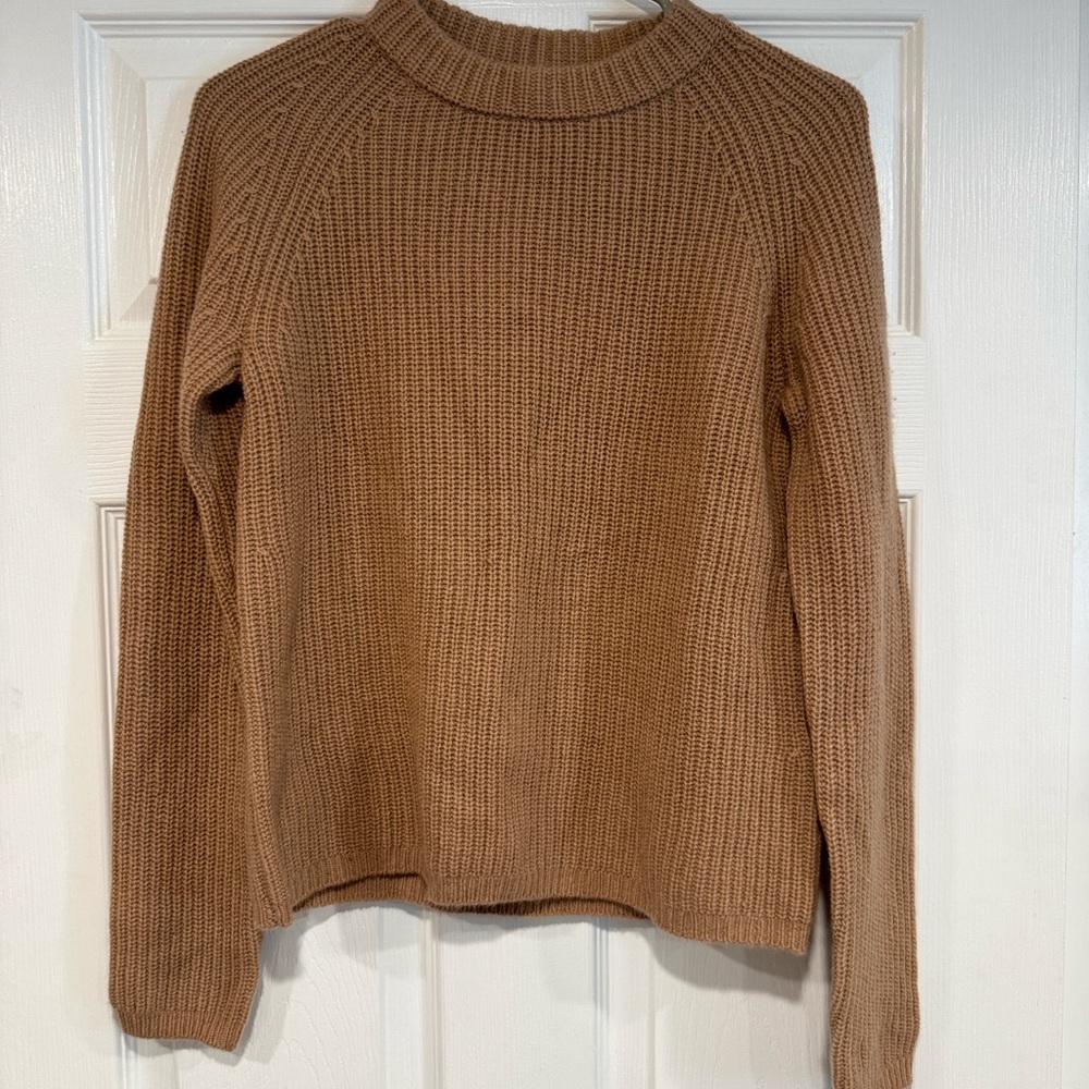 Quince Tan Crew Neck Ribbed Sweater